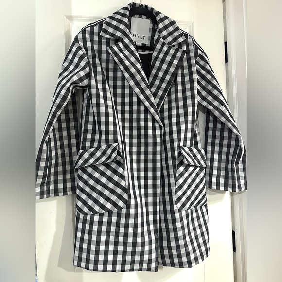 NVLT Gingham Plaid Oversized Black & White Jacket Trench Rain Coat Size XS - Picture 1 of 9
